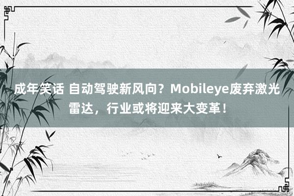 成年笑话 自动驾驶新风向？Mobileye废弃激光雷达，行业或将迎来大变革！