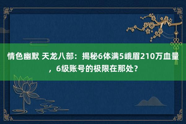 情色幽默 天龙八部：揭秘6体满5峨眉210万血量，6级账号的极限在那处？