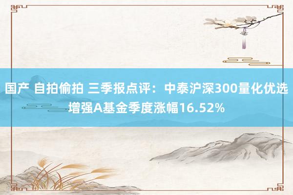 国产 自拍偷拍 三季报点评：中泰沪深300量化优选增强A基金季度涨幅16.52%