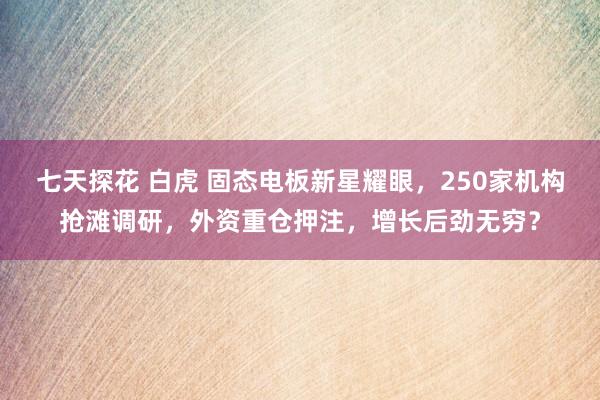 七天探花 白虎 固态电板新星耀眼，250家机构抢滩调研，外资重仓押注，增长后劲无穷？