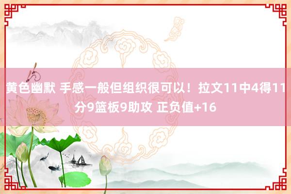 黄色幽默 手感一般但组织很可以！拉文11中4得11分9篮板9助攻 正负值+16