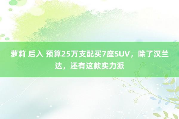 萝莉 后入 预算25万支配买7座SUV，除了汉兰达，还有这款实力派