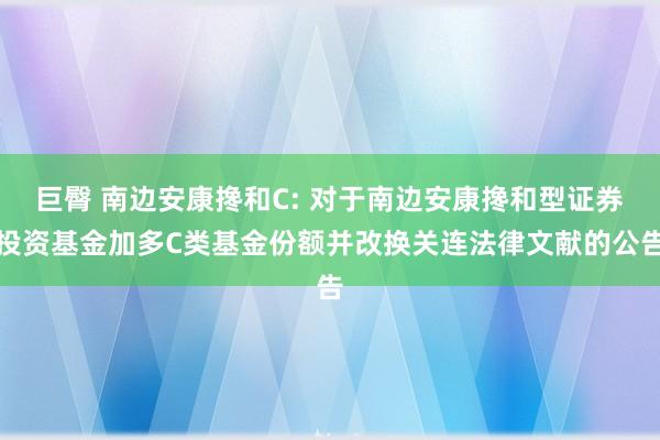 巨臀 南边安康搀和C: 对于南边安康搀和型证券投资基金加多C类基金份额并改换关连法律文献的公告