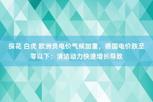 探花 白虎 欧洲负电价气候加重，德国电价跌至零以下：清洁动力快速增长导致